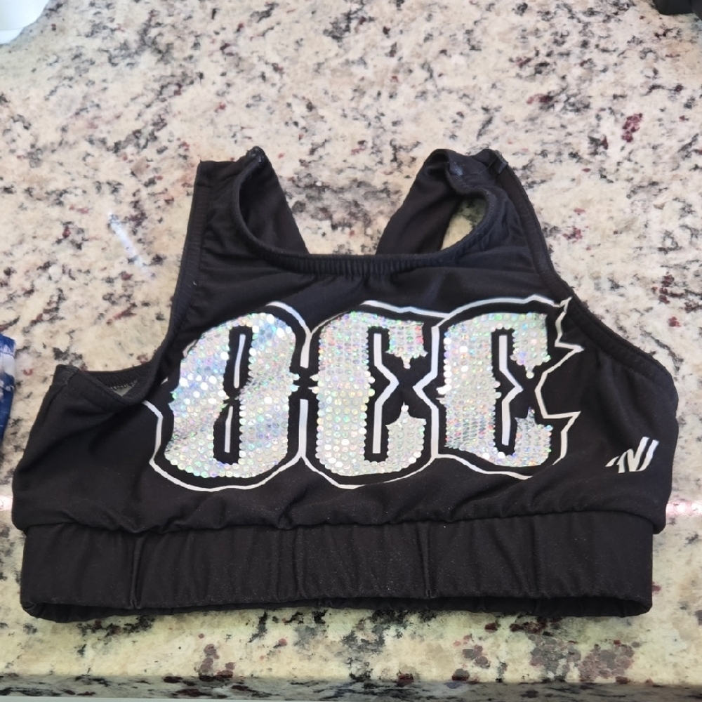 Black Sports Bra with Sequin Logo